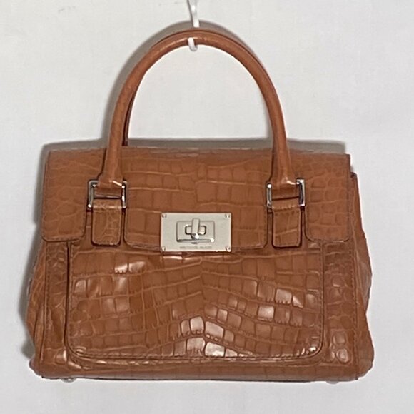 MICHAEL Michael Kors Sloan Croc Embossed Mocha Leather Silver Shoulder Satchel - Picture 7 of 15